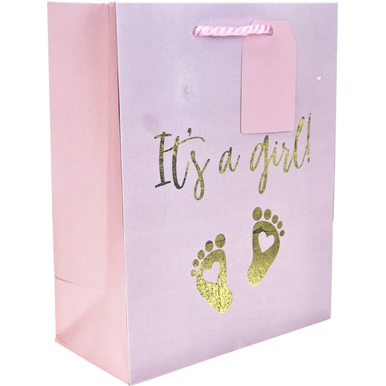 Medium Matte Pastel Pink Baby Gift Bags with Foil, It&