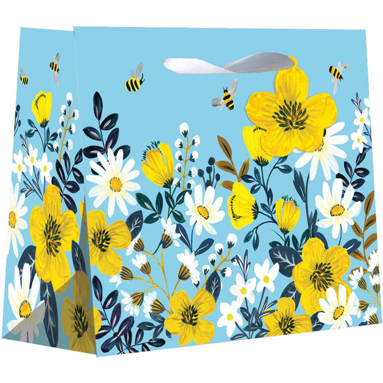 Medium Floral Gift Bags, Bumble Bees & Daisies with Glitter Accents by Present Paper