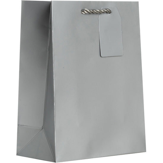 Heavyweight Solid Color Medium Gift Bags, Matte Metallic Silver by Present Paper