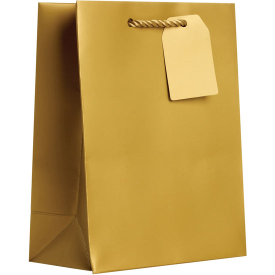 Heavyweight Solid Color Medium Gift Bags, Matte Metallic Gold by Present Paper